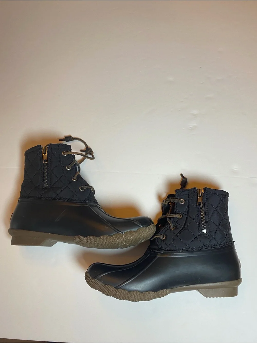 Sperry Women's Black Quilted Duck Boots Lace/Zip Up Rain/Snow/Waterproof Size 7